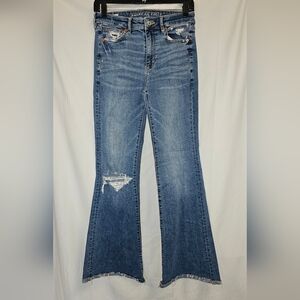 American Eagle Outfitters Distressed Blue Flare Jeans